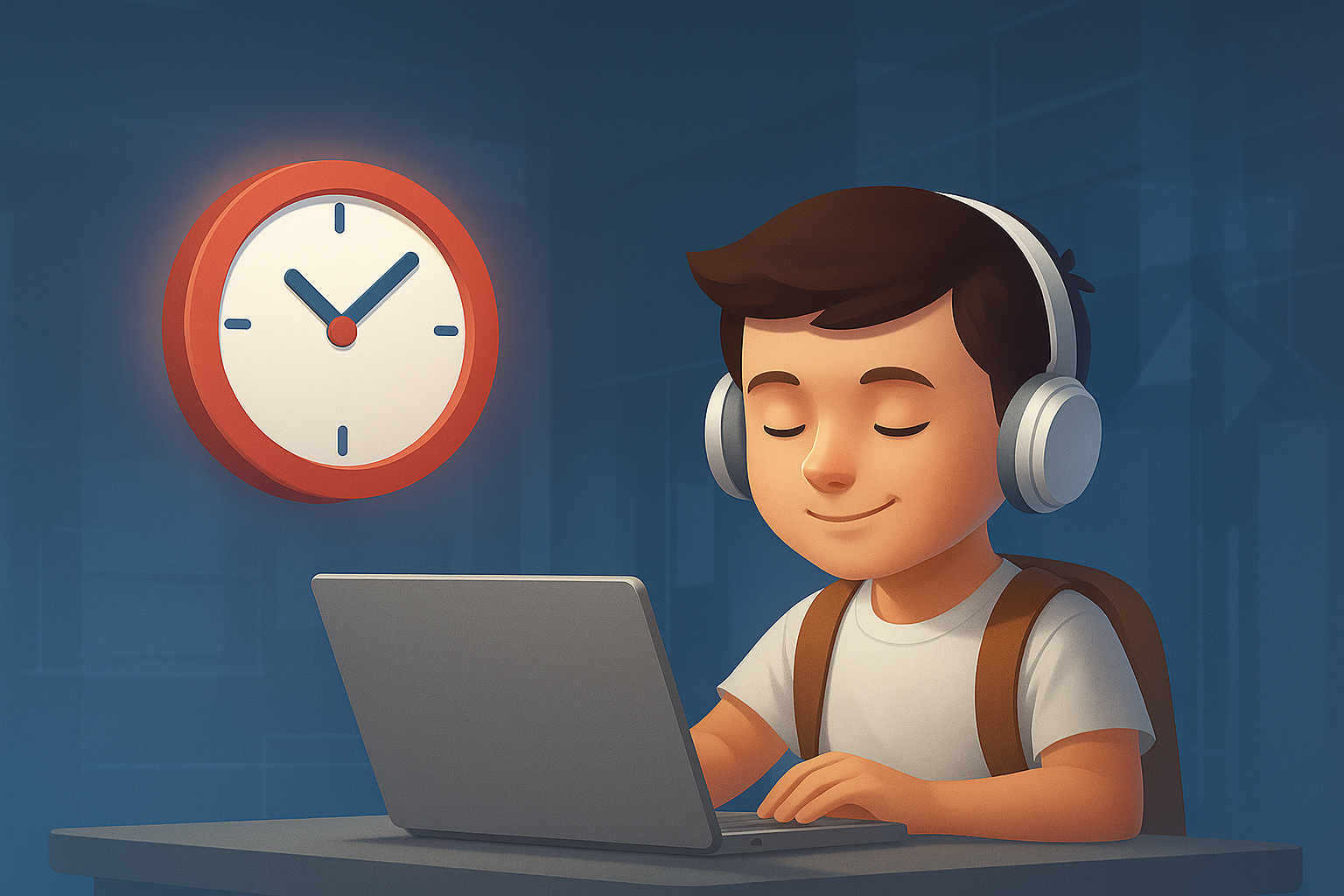 Ilustrasi manfaat belajar di pagi hari bagi anak yang fokus belajar coding di depan laptop